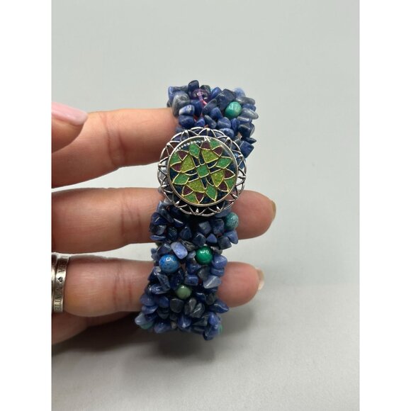 Carolyn Pollack Relios Blue Sodalite Turquoise Elastic Bracelet 925 Silver - Picture 4 of 8